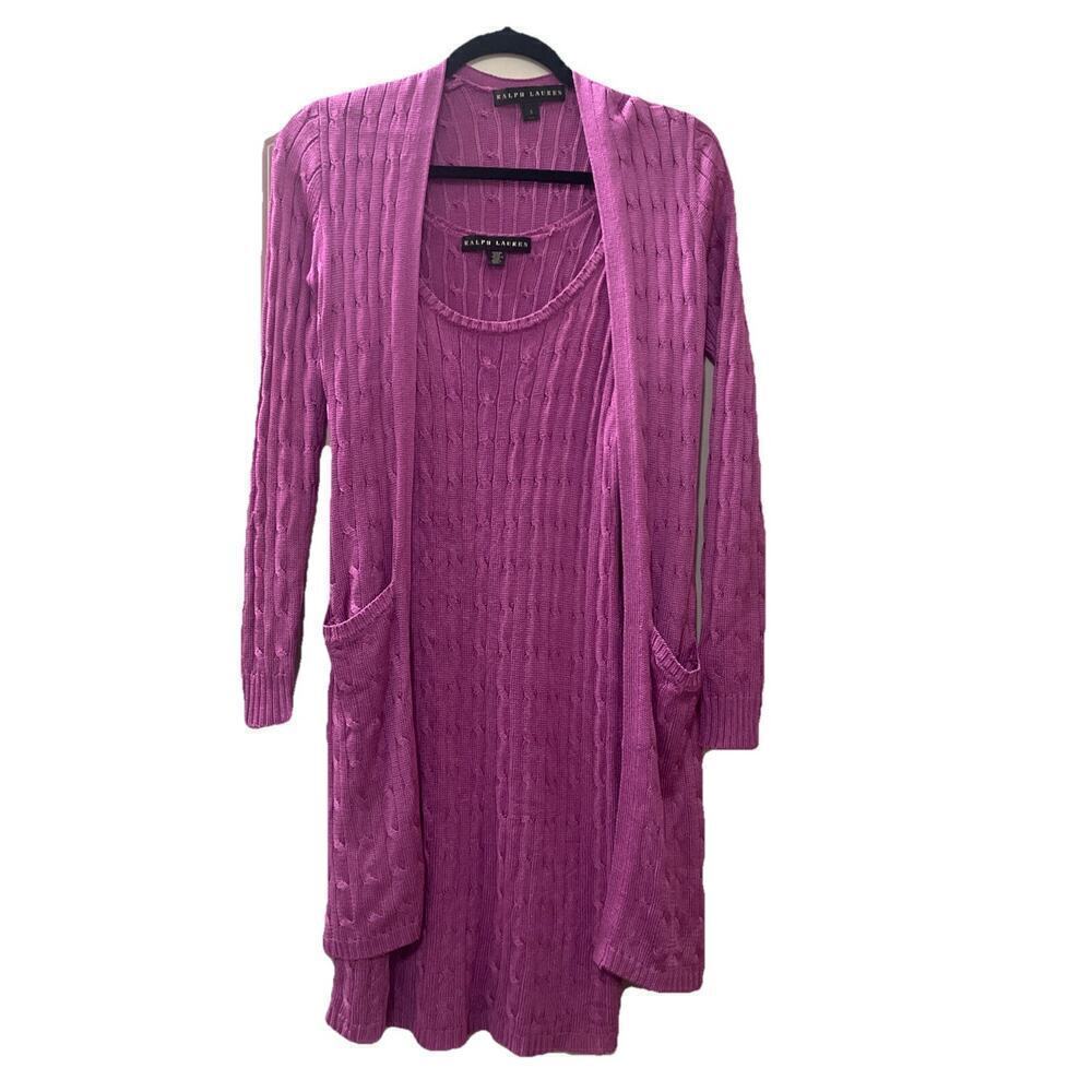 Ralph Lauren Black Label Collection Silk Cable Knit Cardigan Sweater Dress Set S